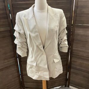 Michael Kors Cream Ruched Sleeve Blazer